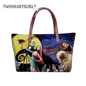 

Twoheartsgirl Women Large Shoulder Bag The Nightmare Before Christmas Pattern 3D Print Female Casual Handbags Halloween Bolsa
