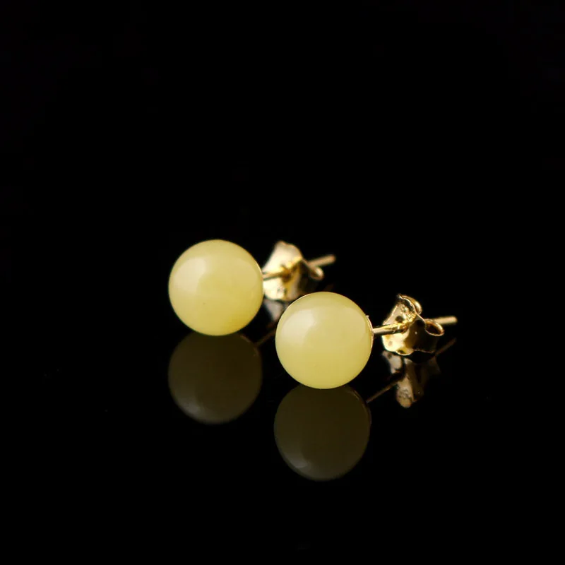 

Natural Beeswax Ear Stud S925 Fine Silver Natural Non-Optimization Non-Roast Color Beeswax Ear Stud with Silver Plated Earplug