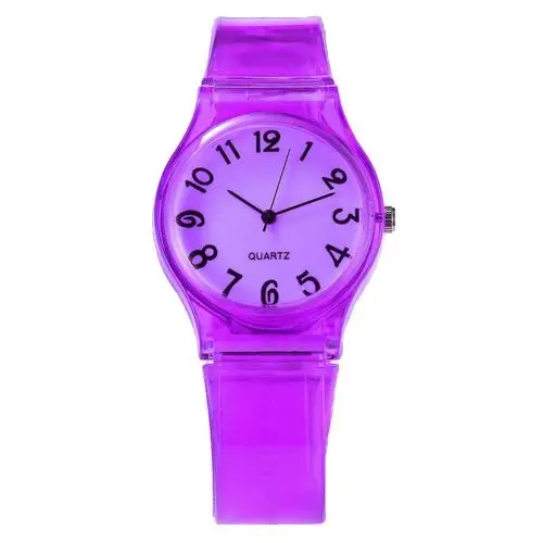 Children Candy Color Big Number Round Dial Silicone Band Quartz Wrist Watch Ladies Dress Watches Gift Luxury - Color: Purple