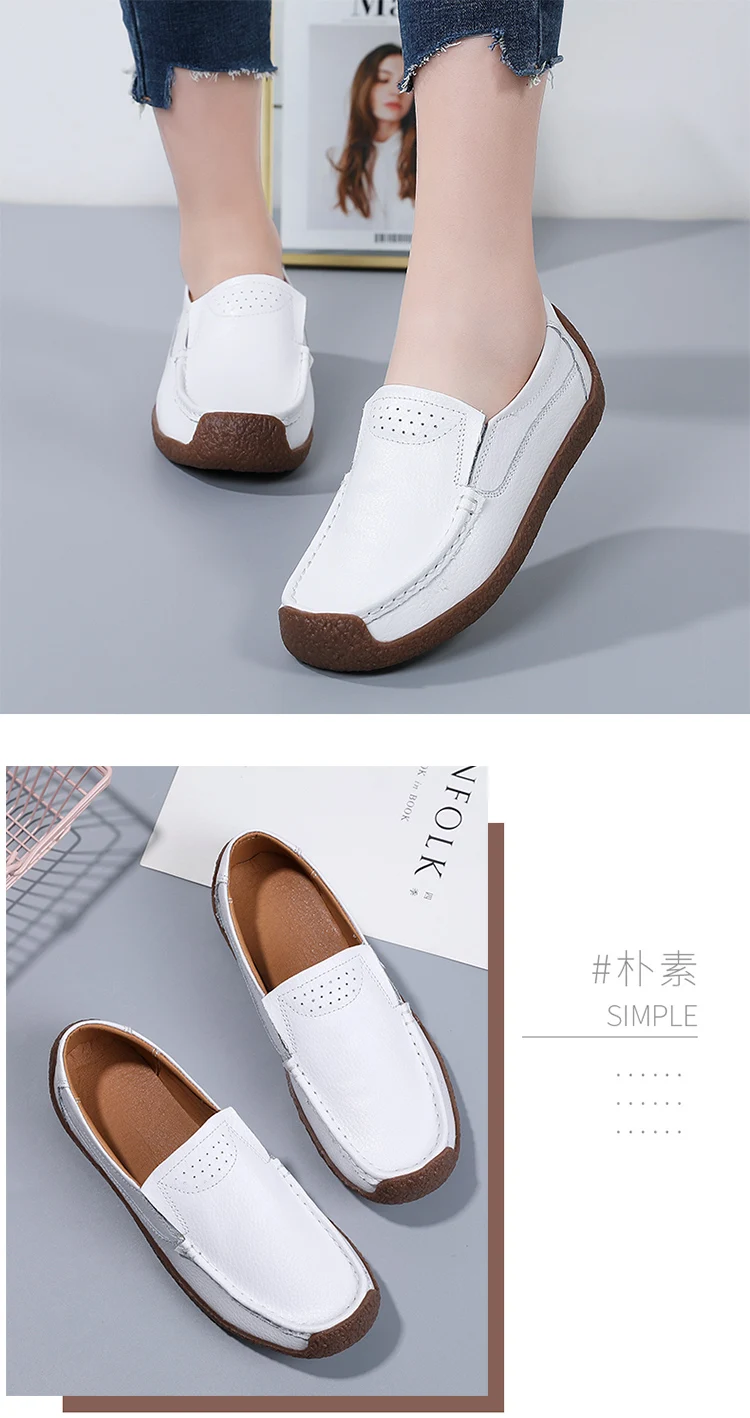 TCEFREK Spring Autumn Shoes Woman Genuine Leather Women's Loafers Slip On Ladies Shoe Square Toe Moccasins Flats Female Sneakers