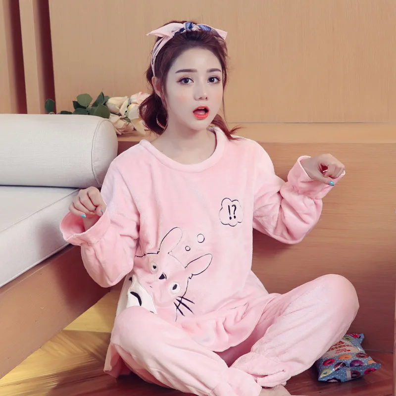 

103 # Winter Pajamas Women's Flannel Long-sleeve Suit Cartoon Little Princess Lettered Coral Velvet GIRL'S M -Xxl