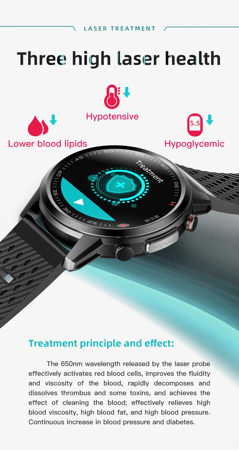 Smartwatches 650nm Laser Treatment Real ECG PPG Blood Pressure Heart Rate Healthy Tracking Work with Xiaomi Android iPhone F800