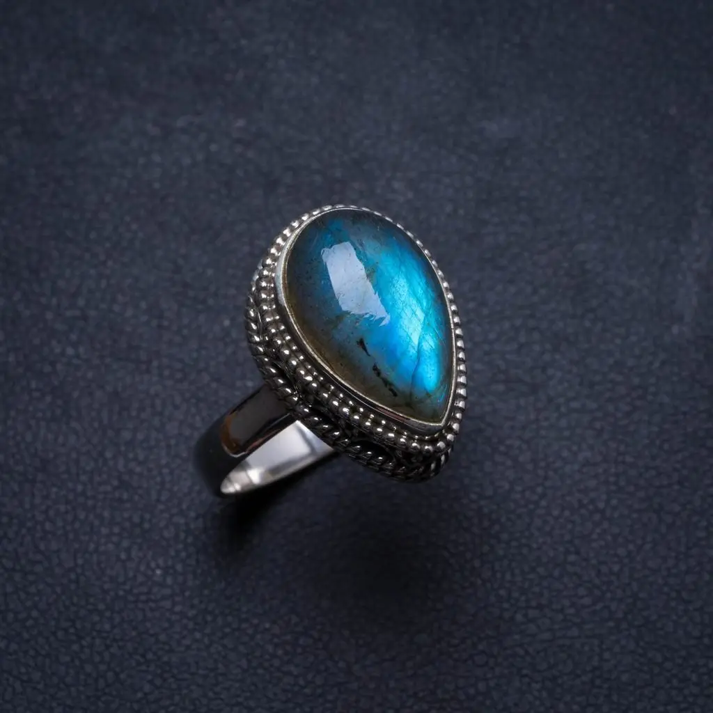 Натуральный синий огонь Лабрадорит ручной работы уникальный 925 пробы Серебряное кольцо, размер США 8,75X2930