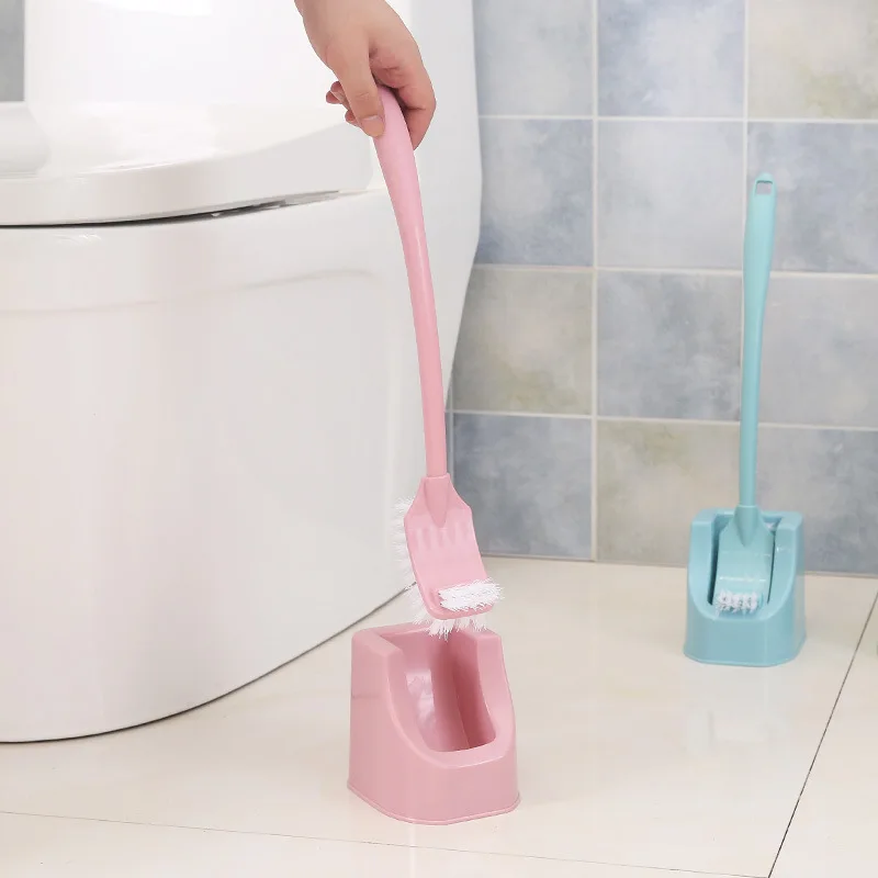 

Bathroom Cleaning Brush Scrub Long Handle Plastic Double Sided Toilet Brush With Stand Base Creative Household Cleaning Tool