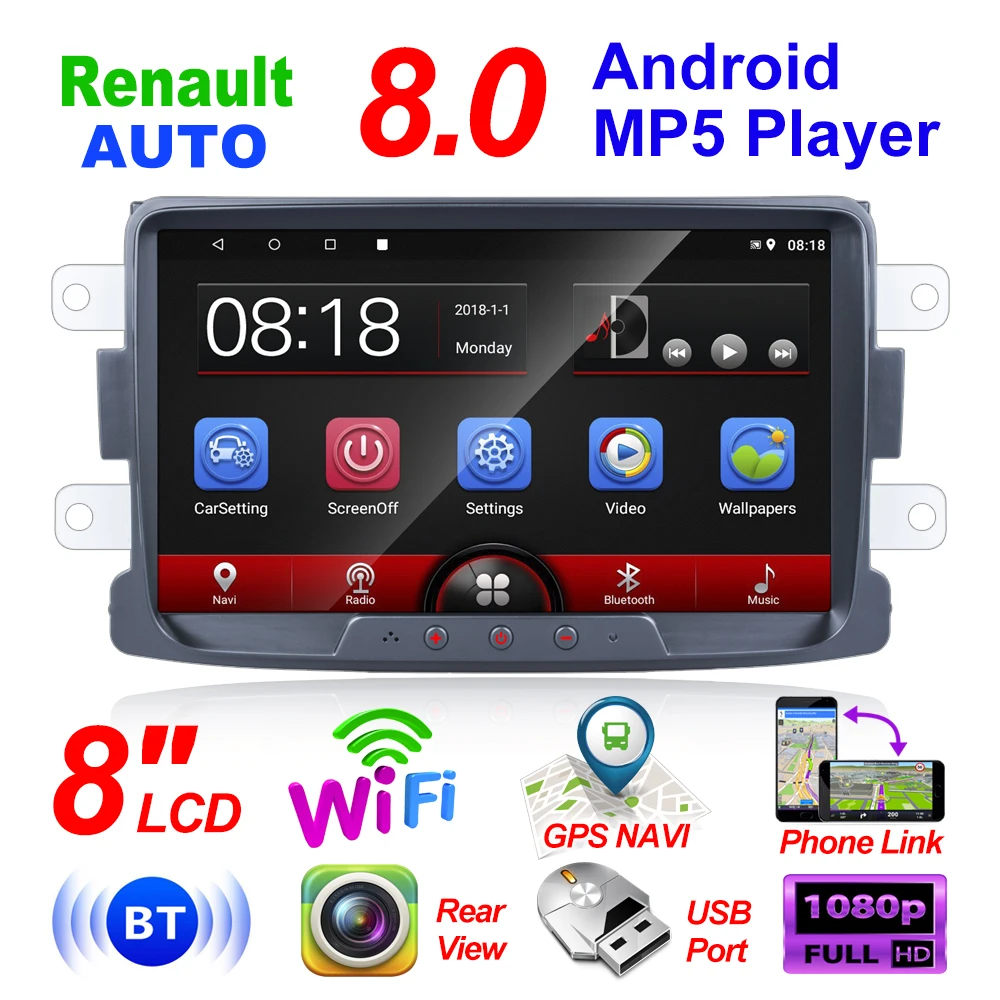 Автомагнитола Essgoo 2din 8 дюймов Android 8 Автомобильный мультимедийный плеер gps Wifi зеркальная Линка для Renault Sandero Duste Logan Dokker Автомагнитола