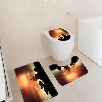

3pcs/set Digital Rabbit Print Bath Mat Flannel Toilet Carpet Flannel Anti Slip Shower Carpets Set Thickened Floor Rug