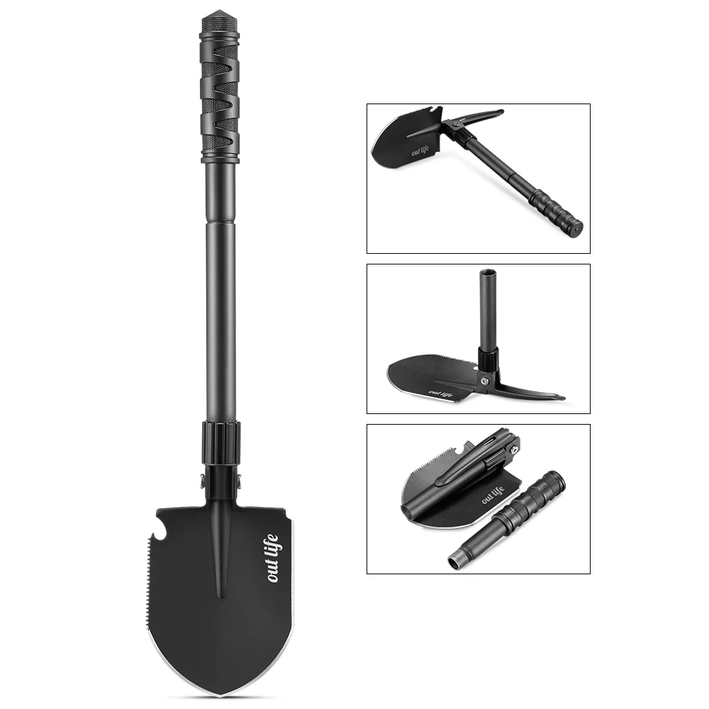 

Outlife 408c Tri-Folding Spade Shovel Entrenching Tool Pickaxe Alloy Steel Sawblade Garden Outdoor Tools For Camping Hiking