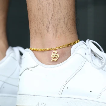 

Stainless Steel Old English Initials Anklets For Women Alphabet Jewelry Gold Color A - Z Ankle Bracelets Daily Wearing