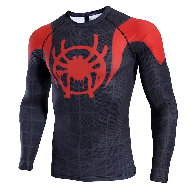 Newest Spider-man series Compression Shirt Rashguard Sport Shirt Men Print Cosplay Spiderman T-shirt Gym Running T Shirt Dry Fit - Color: WLT 02