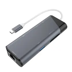 Конвертер концентратора типа C Hdmi + гигабитный сетевой кабель + usb-c для зарядки Sd/Tf карт-ридер