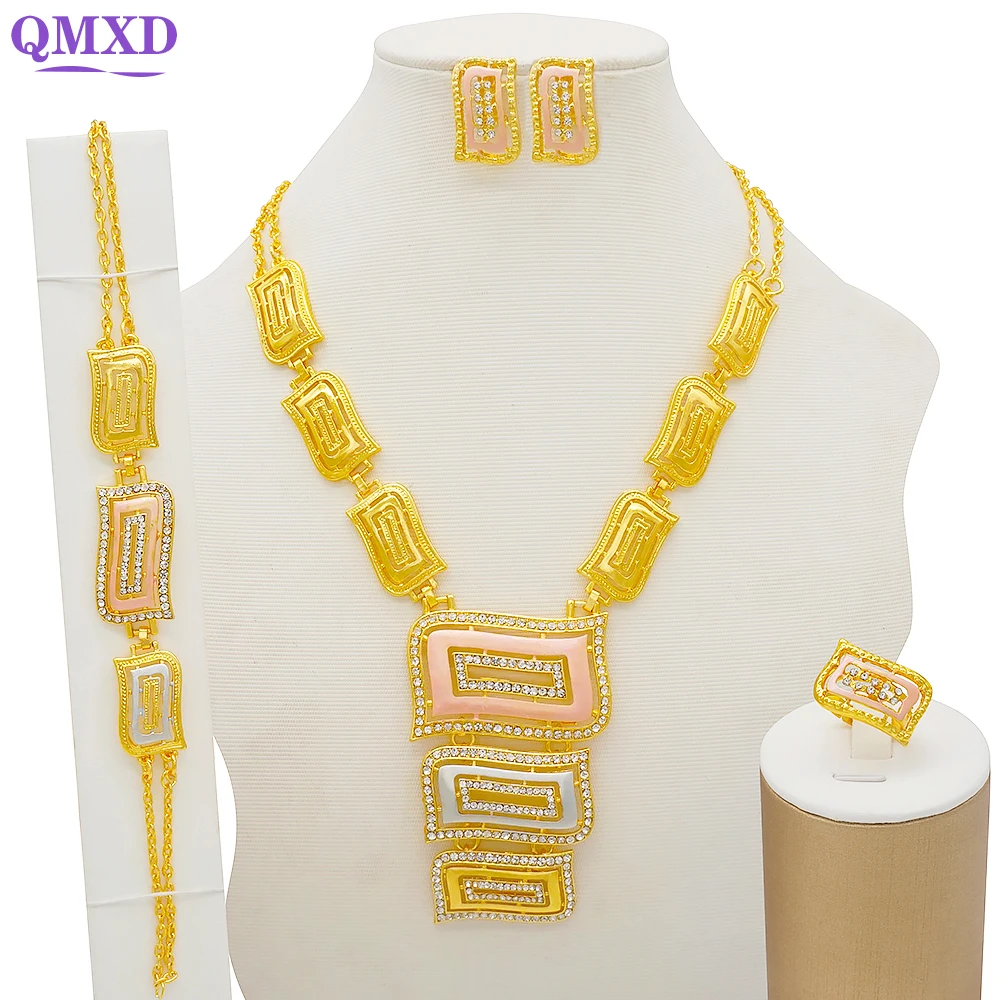 Комплекты ювелирных изделий Дубай золотые Цвет орнамент длинное ожерелье для