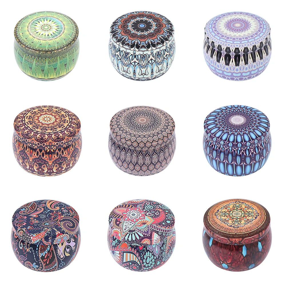 European Vintage Flower Printed Mini Metal Tin Jars Wax Making Candle Container Small Jewelry Candy Storage Pots storage box storage jar storage sets household storage sets