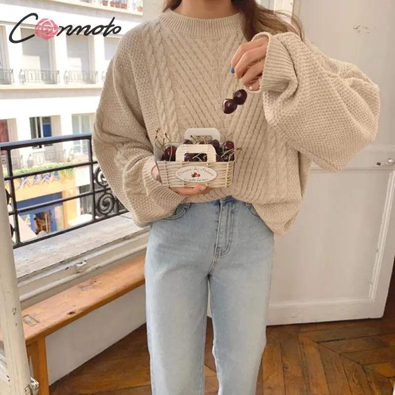 

Conmoto Winter Loose Twist Sweater Women Fashion Solid Color Pullovers Tops Female Knitted Long Sleeve Jumpers Ladies Sweaters
