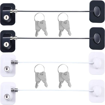 

4 Pack Refrigerator Door Lock with Keys Adhesive Fridge Freezer Door Drawer Lock for Child Safety, Black and White
