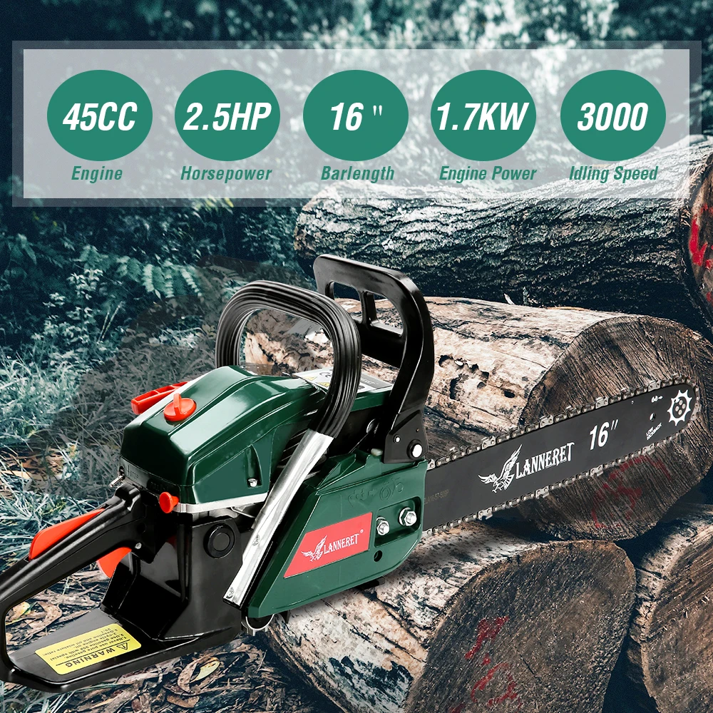 LANNERET 45CC бензопила для дерева резак 2-тактный 1.7kw бензиновый двигатель цепная пила