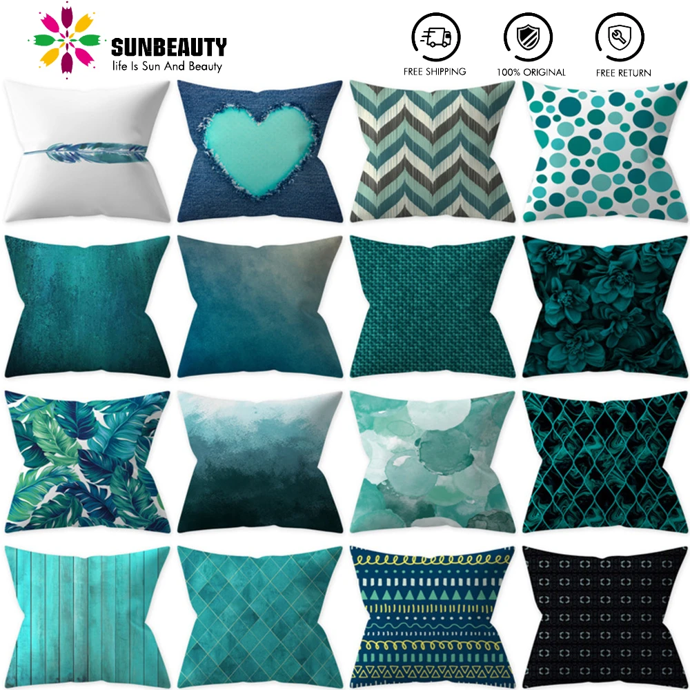 Декоративные Чехлы на подушки SUNBEAUTY Teal Blue квадратные чехлы бархатные наволочки