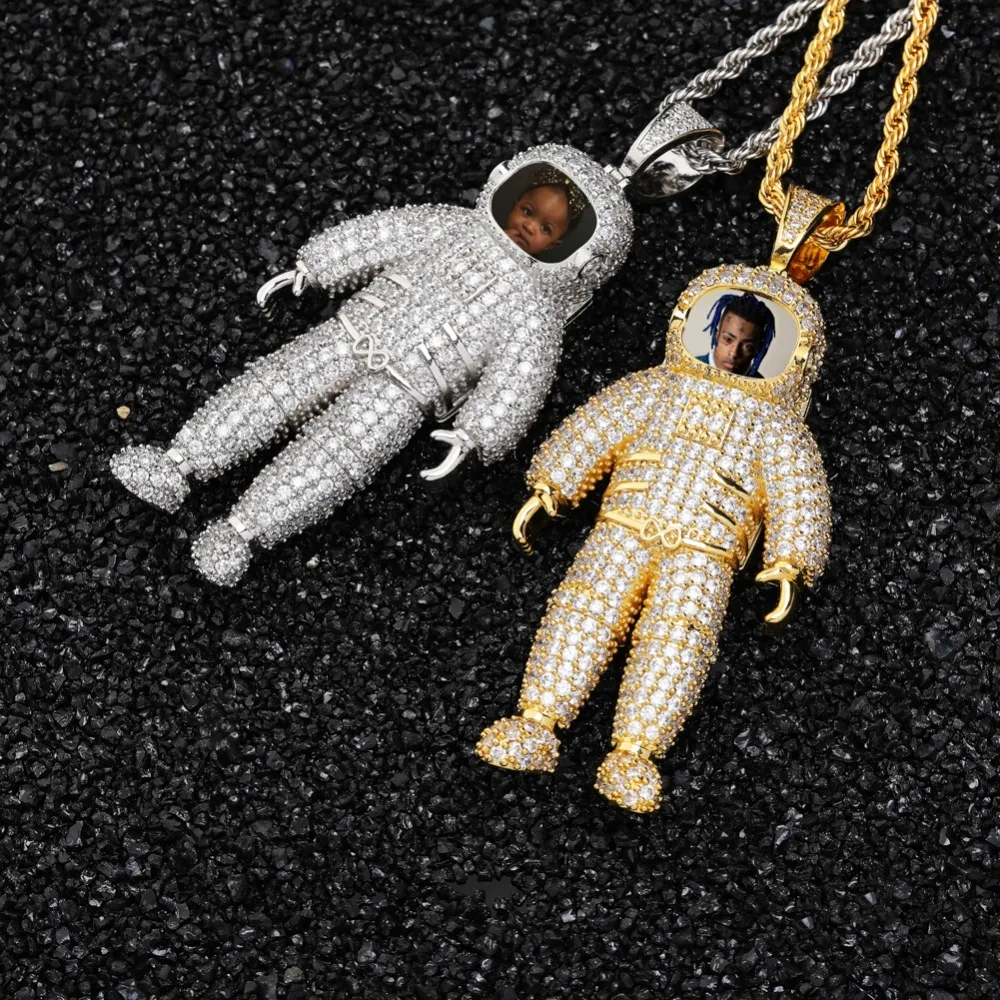 GUCY изготовление на заказ фото астронавты ожерелье и кулон с теннисная Цепочка Золото Серебро Цвет кубический циркониевый мужские хип хоп ювелирные изделия