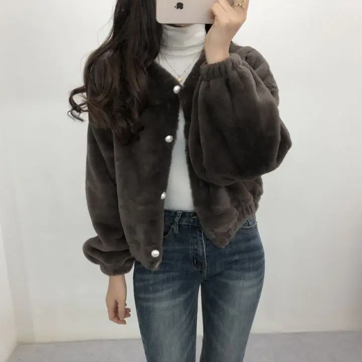 Autumn And Winter New Style Korean-style Imitation Rabbit Fur Short Coat Woolen Jacket