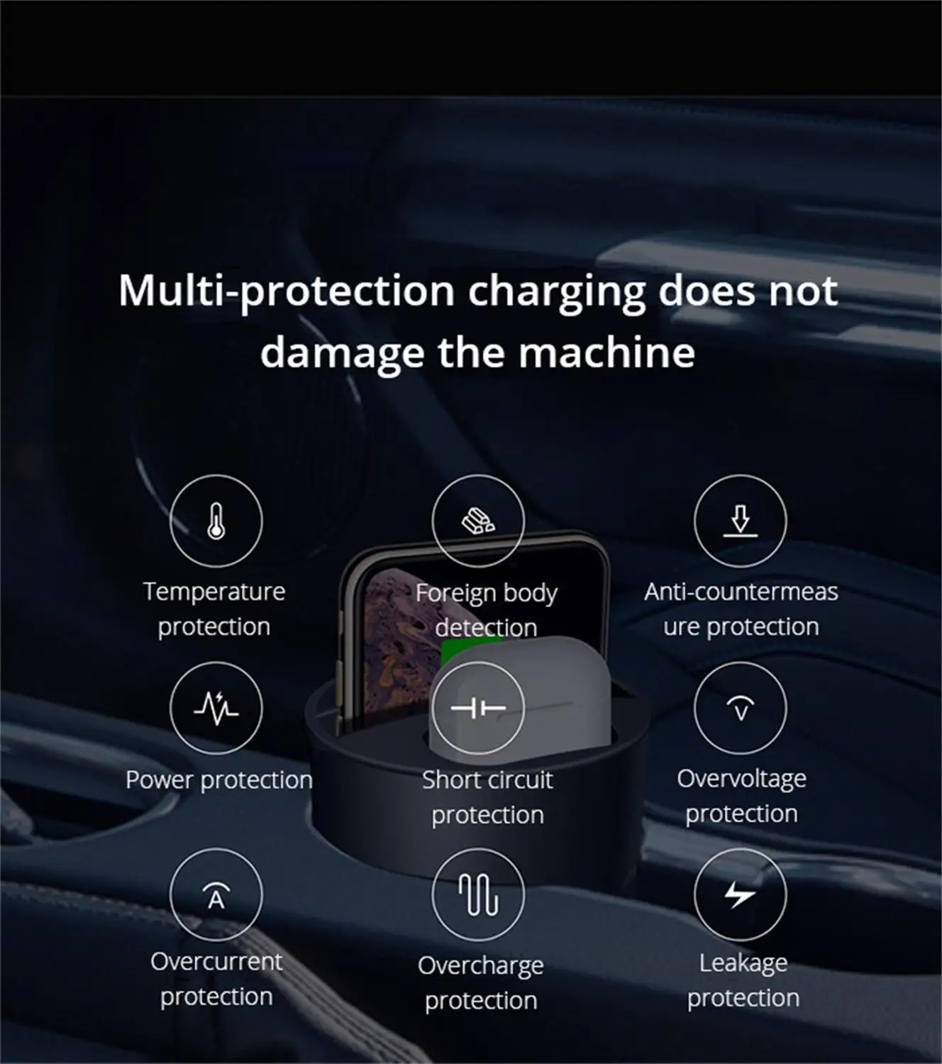 696 CN9A QI cargador inalámbrico de coche con salida USB de 10W de carga rápida para iPhoneXS/XR/ X