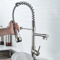 DQOK สีดําแปรงฤดูใบไม้ผลิดึงลงก๊อกน้ําอ่างล้างจาน Hot & Cold Water Mixer Crane Tap พร้อม Dual Spout Deck ติดตั้ง 3