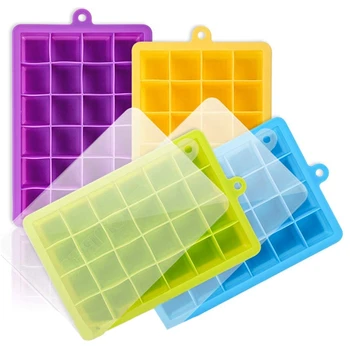 

4Pcs Silicone Ice Square Trays with Lid, 24 Cavity Stackable Ice Mold with Ice Square Clamp for Cocktail Whiskey