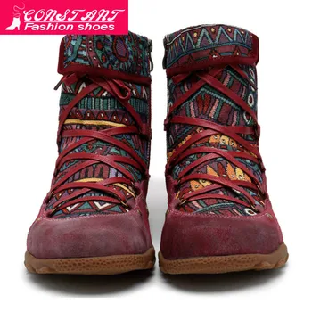 

2020 Spring New Women's Shoes Thick Short Boots Totem Hand-painted Ankle Boots Western Girls Shoes Round Head Ladies PU Shoes