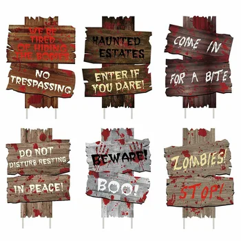 

6PCS Halloween Decorations Yard Signs Stakes Beware Props Outdoor Decor Halloween Accessories QP2