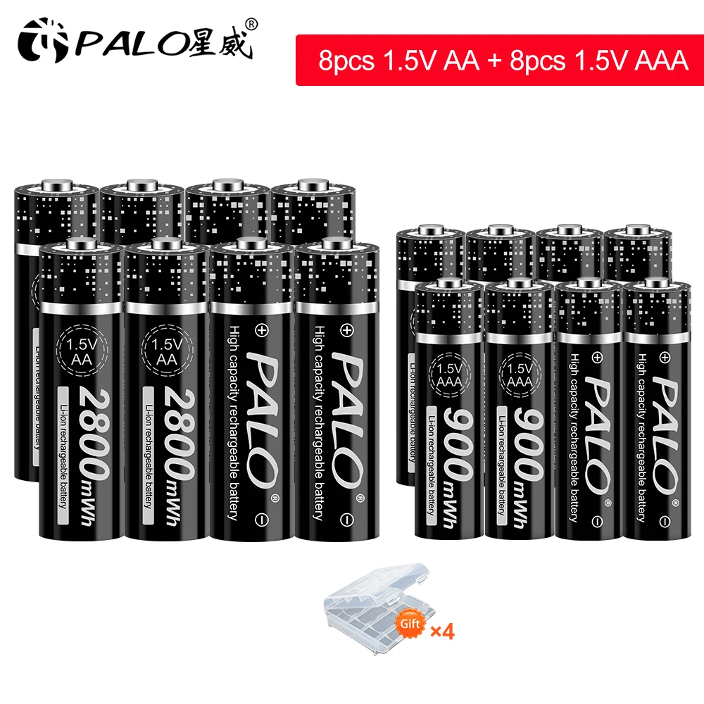 

PALO 2800mWh1.5V AA + AAA Battery Rechargeable 900mWh Batterie Lithium Batteries For Flashlight Toy Car Massager Gamepad Shaver