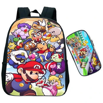 

Paper Mario The Origami King Backpack Pen Bag 2pcs/set Children Cartoon Kindergarten Schoolbag Kids Anime Bookbag Knapsack Gift