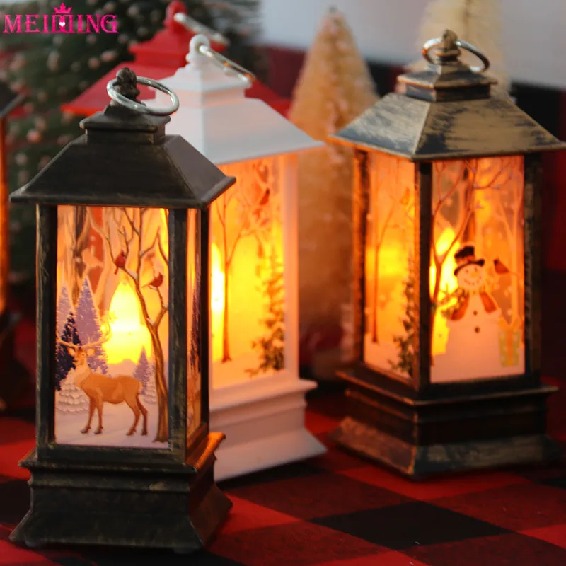

Christmas Vintage Santa Snowman LED Painted Lamp Wind Light Hanging Pendants Candle light Home Garden Decor Kerst Party Supplies