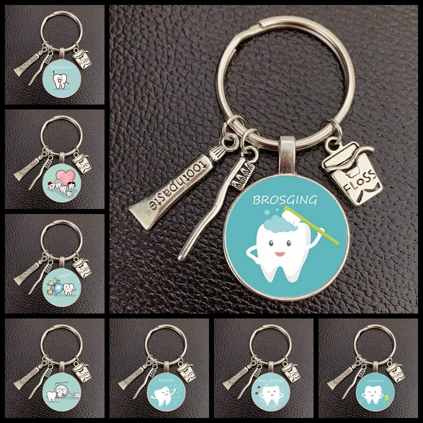 

New Dentist Dental Glass Concave Keychain Dental Assistant Gift Dental Care Jewelry Crafts Keychain Men's Women's Gift.