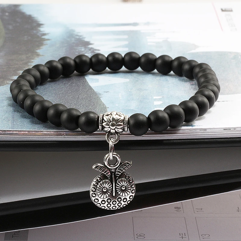 Boho 6 мм Красочные бирюзовые бусины браслет натуральный камень сова подвеска