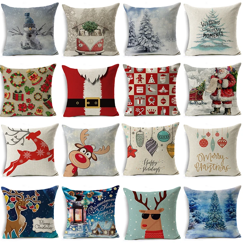 

CANIRICA Christmas Pillow Sofa Cushion Cover 45x45cm Christmas Decorations For Home Pillow Cover Linen Funda Cojin Home Decor