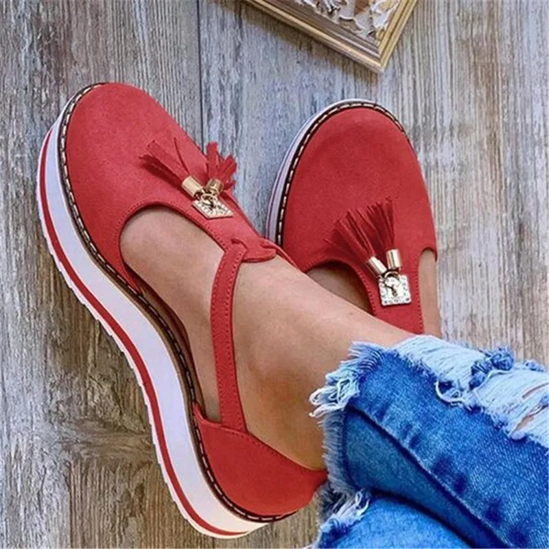 2020 New Fashion Women Summer Tassel Loafers Comfy Round Toe Buckle Sandals Casual Platform Thick Bottom Shoes Elegant Sneakers (2)