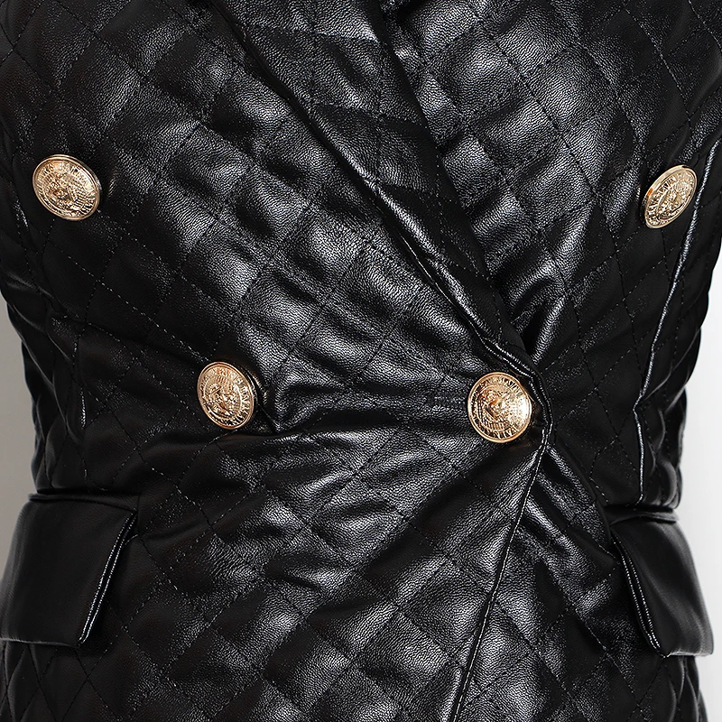 TWOTWINSTYLE, винтажный клетчатый комплект из искусственной кожи, два предмета, Женское пальто с v-образным вырезом и длинным рукавом, приталенная юбка, тонкие костюмы для женщин