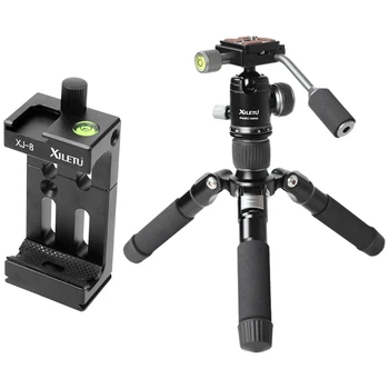 

Xiletu 1 Pcs Xj-8 Tripod Head Bracket Mobile Phone Holder Clip & 1 Pcs Stable Tabletop Desktop Tripod Ball Head
