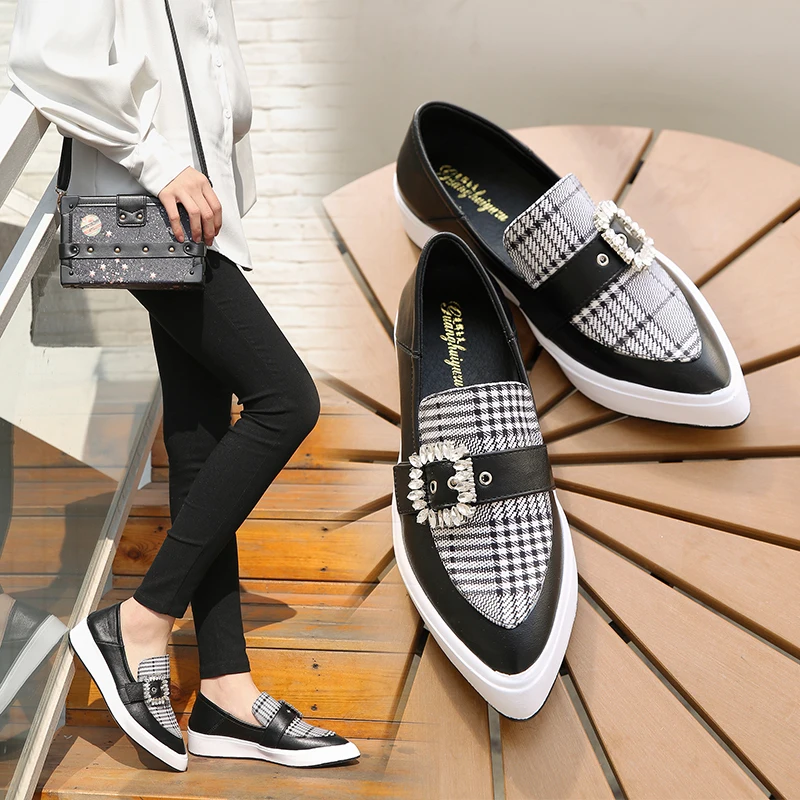 

Shoes Woman 2019 Pointed Toe Autumn Slip-on Loafers Ladies Casual Female Sneakers Clogs Platform Oxfords Women's Soft Flats New
