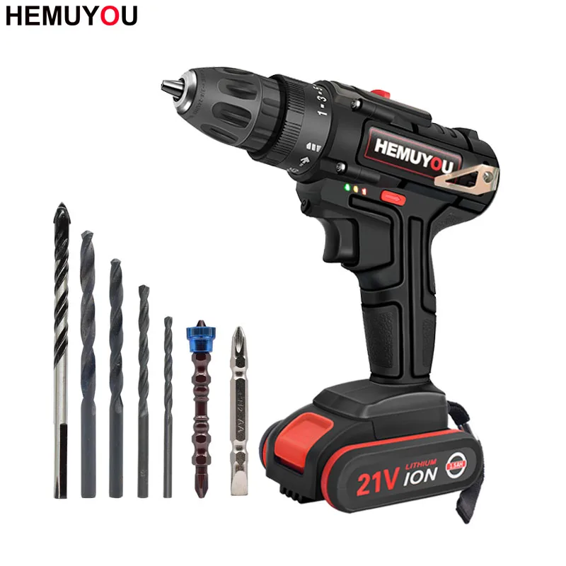 

21V Power Tools Cordless Electric Screwdriver Mini Drill Multifunction Lithium Rechargeable Drill 2 Speed