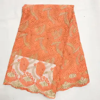 

Latest Jacquard Fabric Brocade Lace Tissu Top Selling African Tulle Net Lace Fabric Brocade Fabric for Nigerian Wedding Orange