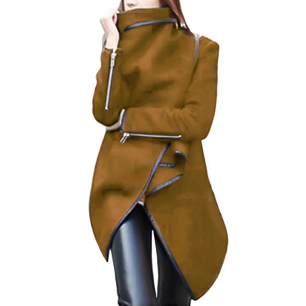Шерстяное пальто 2019Top женское асимметричное с бантом на молнии с длинным рукавом теплое пальто шерстяная куртка парка ветровка