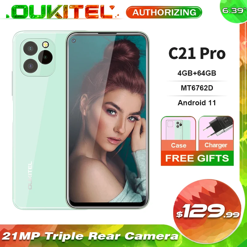 OUKITEL C21 Pro 6.39'' MT6762D Octa Core 4GB+64GB Smartphone 21MP Triple Rear Camera 4G Android 11 4000mAh Mobile Phone | Мобильные