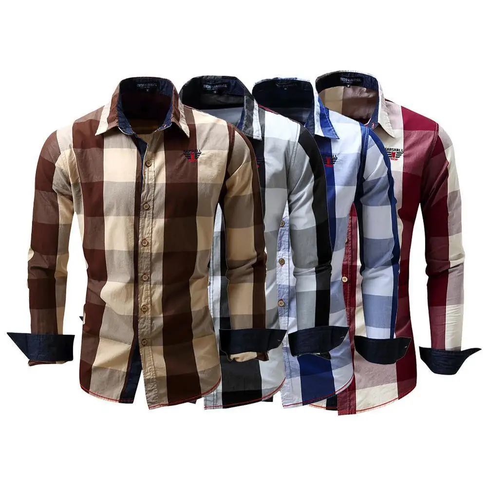 

Men Casual Long Sleeve Plaid Button Down Contrast Color Block Pattern Shirt Slim Fit Shirts For Men Men Shirt Plaid xin