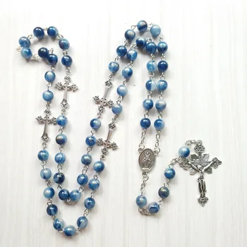 Blue Acrylic Rosary Necklace 1