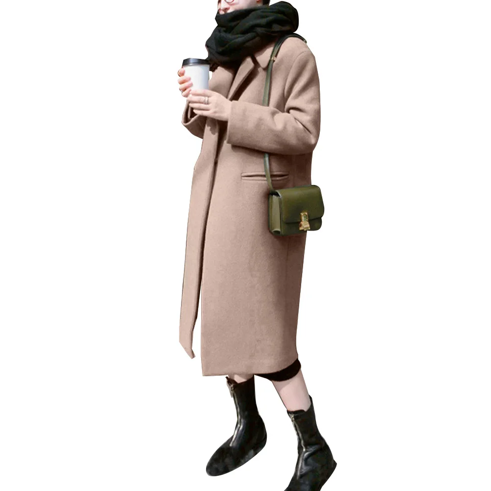 Женское зимнее однотонное пальто с воротником с лацканами, плотное тонкое длинное пальто, теплая верхняя одежда