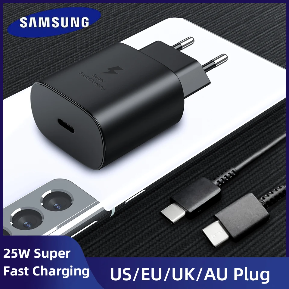 Pour Samsung S21 Note 20 10 A70 chargeur Super rapide Cargador 25W adaptateur secteur ue pour Galaxy Note20 S20 A90 A80 S10 5G câble type