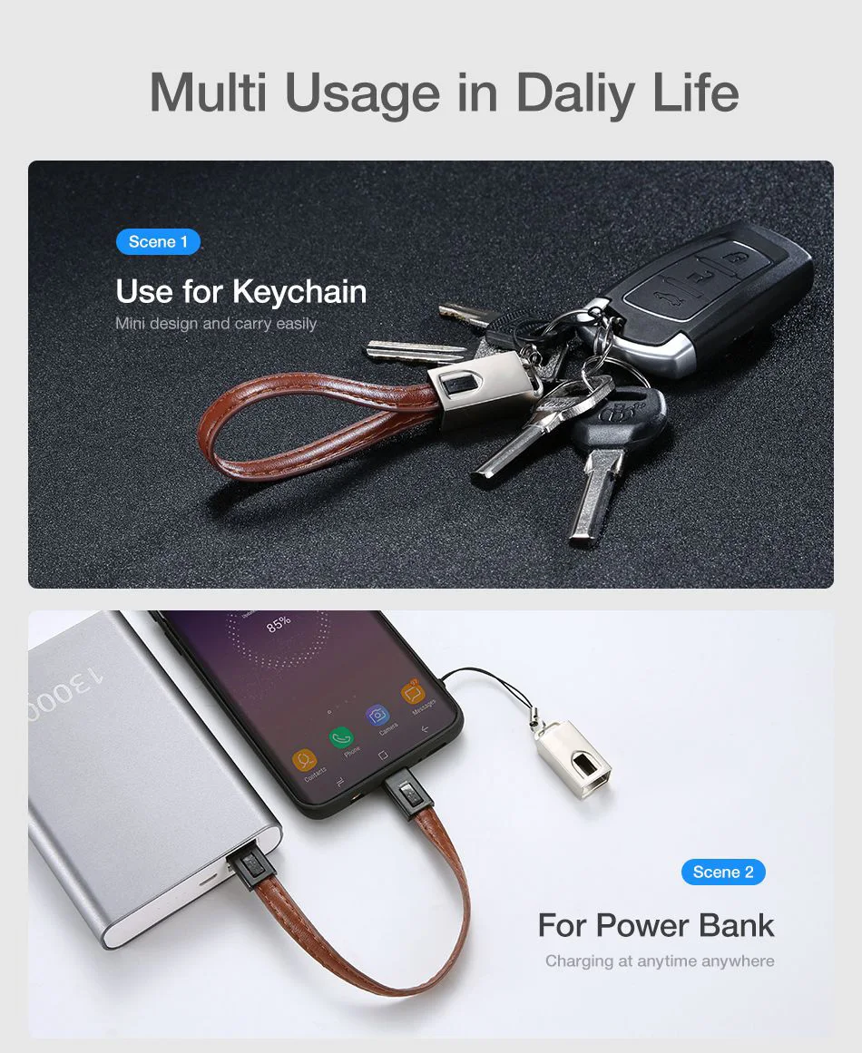 Брелок USB кабель для iPhone xiaomi samsung S9 S8 Mini кожа type C USB кабели для телефонов 2A Быстрая зарядка данных для кабеля USB C