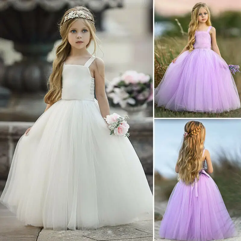 Торжественное платье-пачка из тюля для маленьких девочек; платье принцессы на крестины, день рождения, свадьбу, вечеринку; длинные платья на бретельках; детское бальное платье для девочек