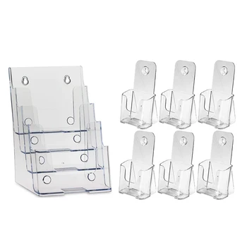 

7 Pcs Brochure Holder Literature Holders Flyer Holder Plastic Display Stand:1 Pcs 4-Tier 6 Inch W X 9 Inch H & 6 Pcs Trifold 4 I