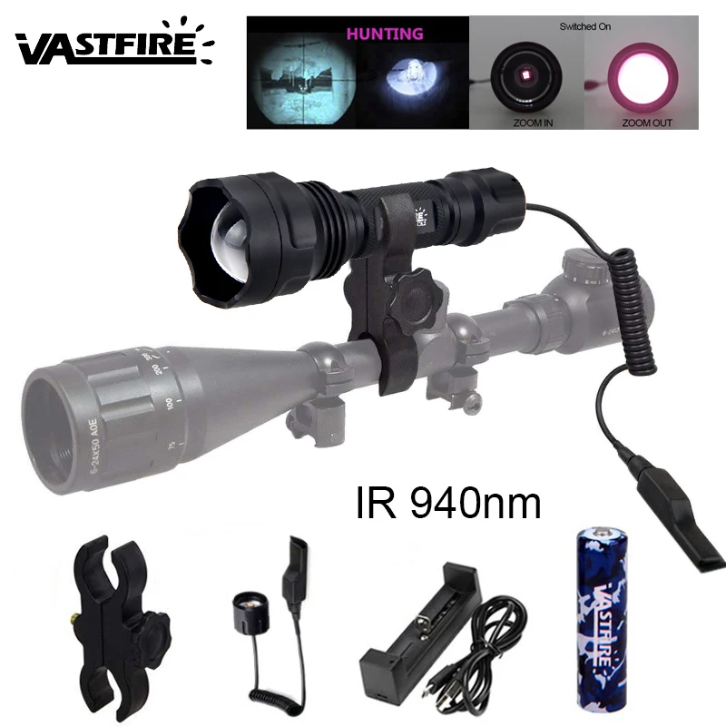 VASTFIRE IR 940nm 7W Night Vision Infrared Zoom LED ZOOM Hunting Flashlight Light To be used with Night Vision Device