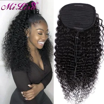 

Curly Ponytail Human Hair Brazilian Fake Hair Pieces Drawstring Ponytail Extensions for Women Fiber Hair with Clip In Extensions